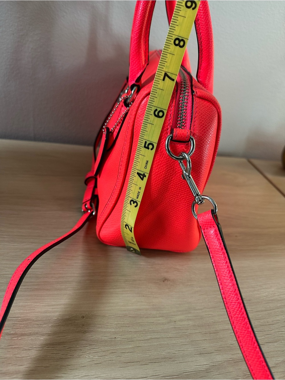Coach Bright Neon Pink Pebbled Leather Satchel, Mini Bennett Handbag - Picture 10 of 12